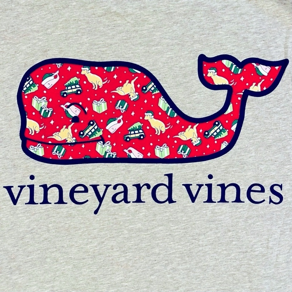 Vineyard Vines Long Sleeve Tee Mens Medium Christmas Whale Pocket T-Shirt Cotton